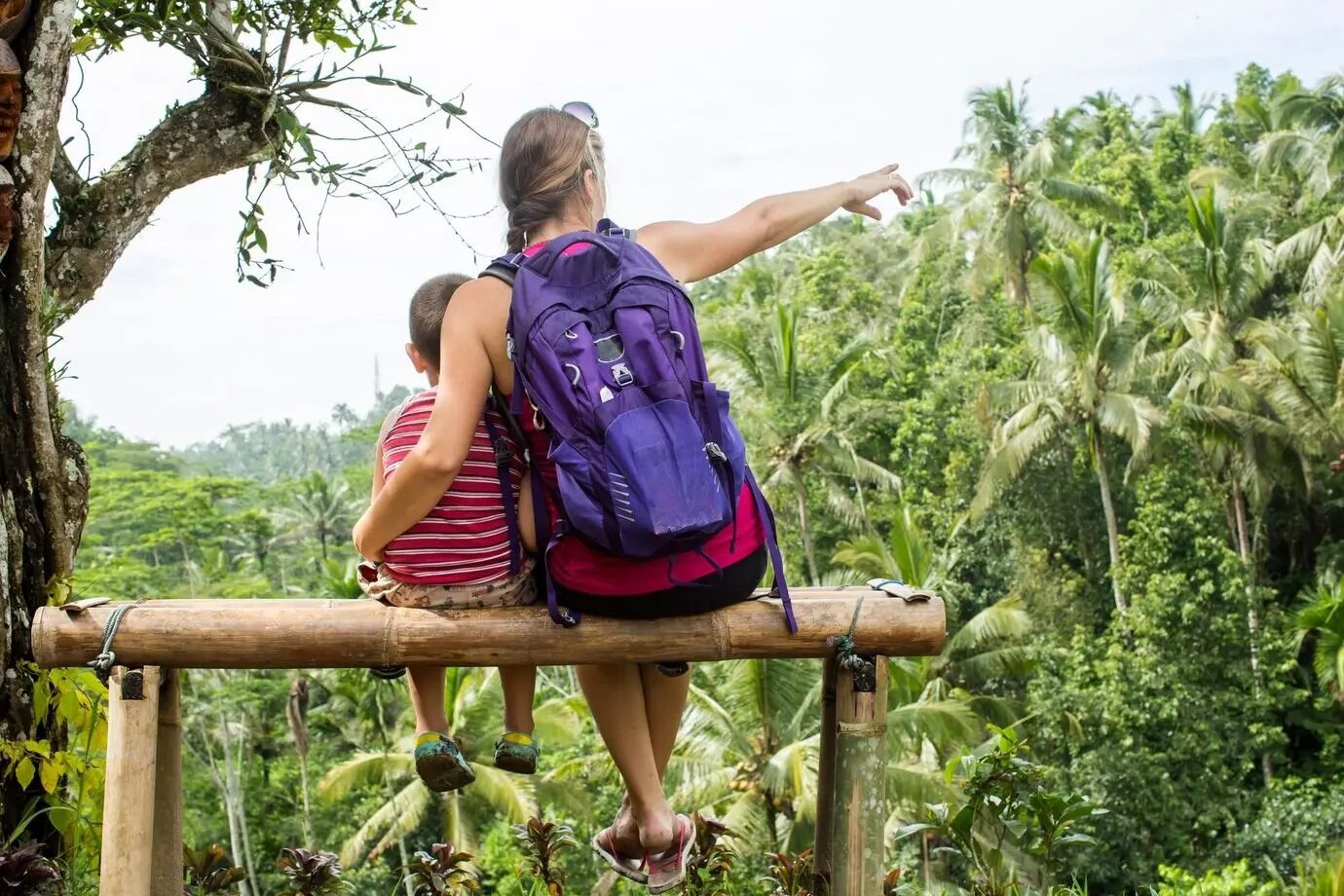 A mother and son take in the view of the rice fields in Ubud, Bali.